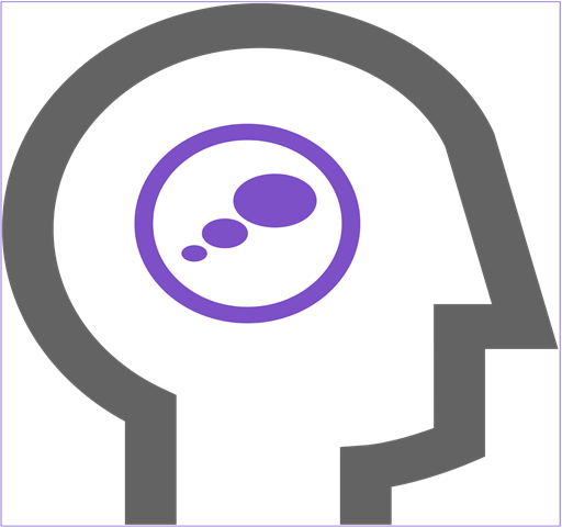 Outline of a head with thinking bubbles inside depicting the Basadur Profile, Conceptualizers thinking style.